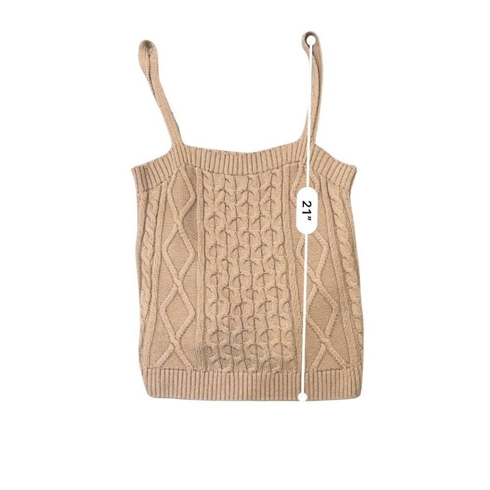 Anthropologie Fisherman Cable Knit Tank Camel Sweater Top Womens Small Preppy - Picture 9 of 11